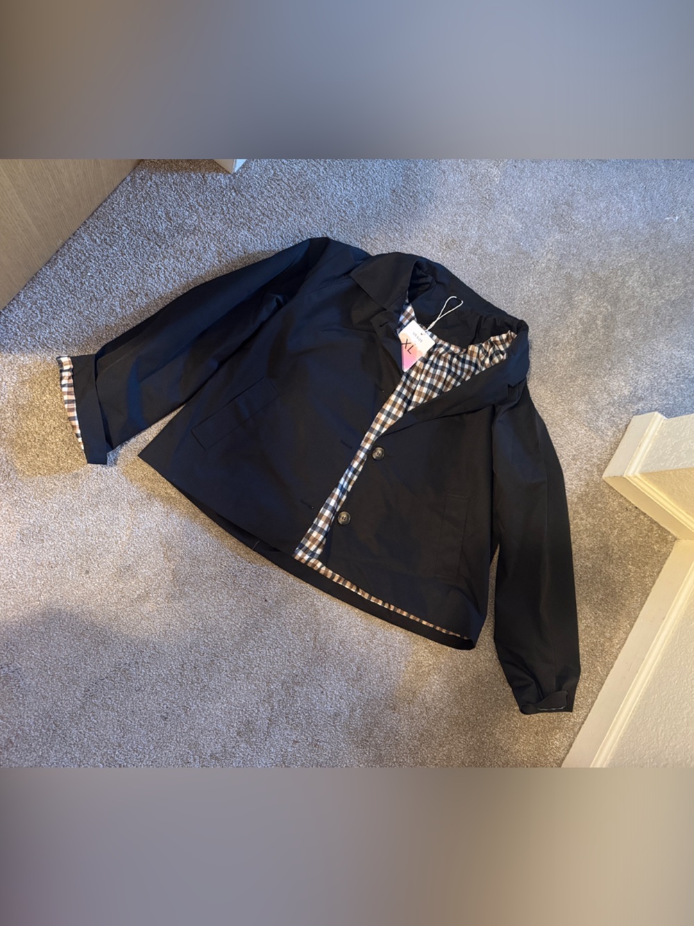 Women’s Black Jacket with Plaid Trim